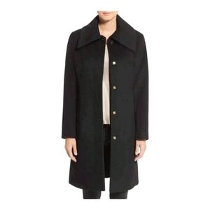 Cole Haan Signature Black Wool blend, lined, snap front knee length coat Size 10